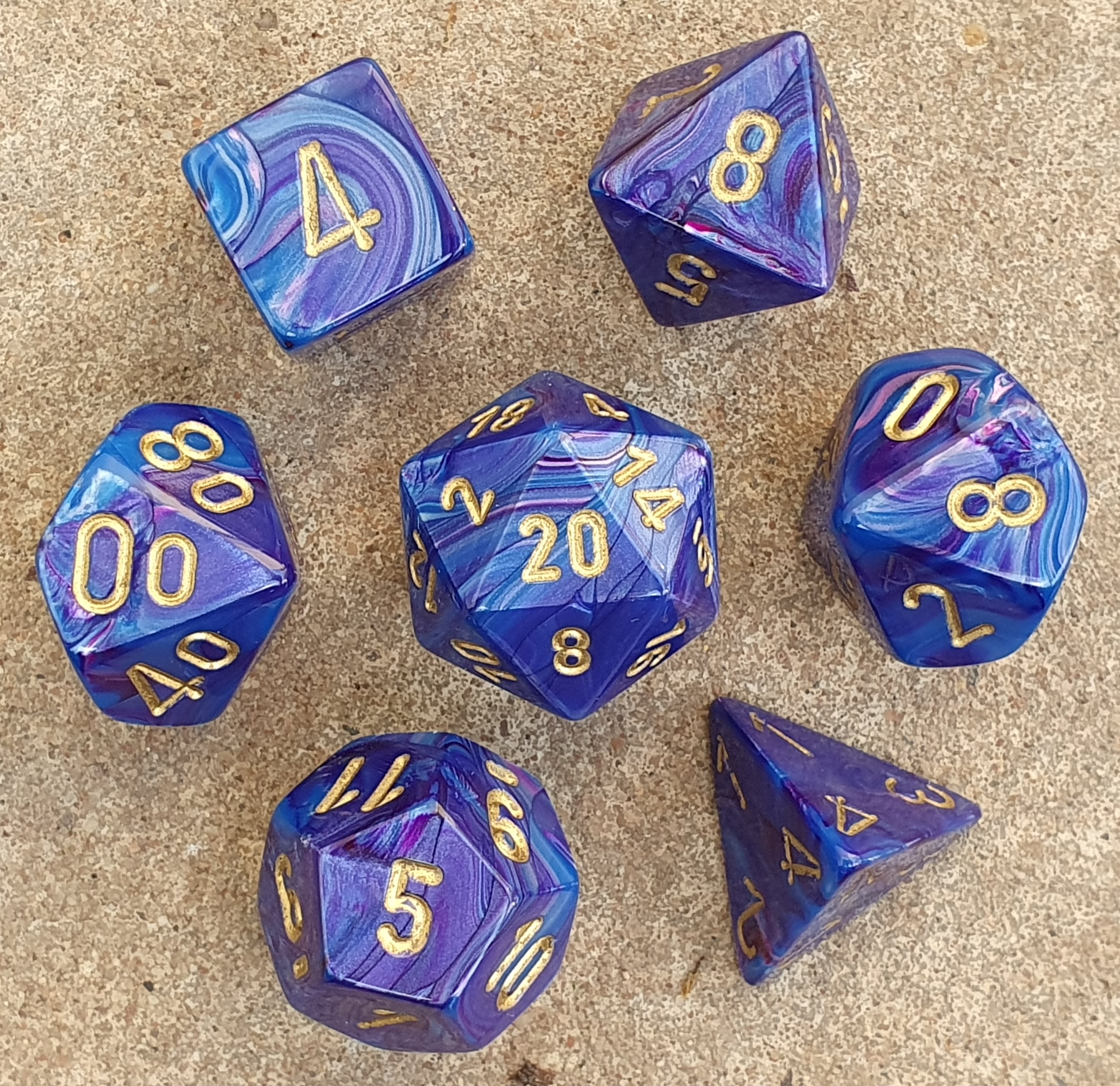 Chessex Polyhedral 7 Die Lustrous Shadow with Gold Pips Dice 7 Set CHX 27499 
