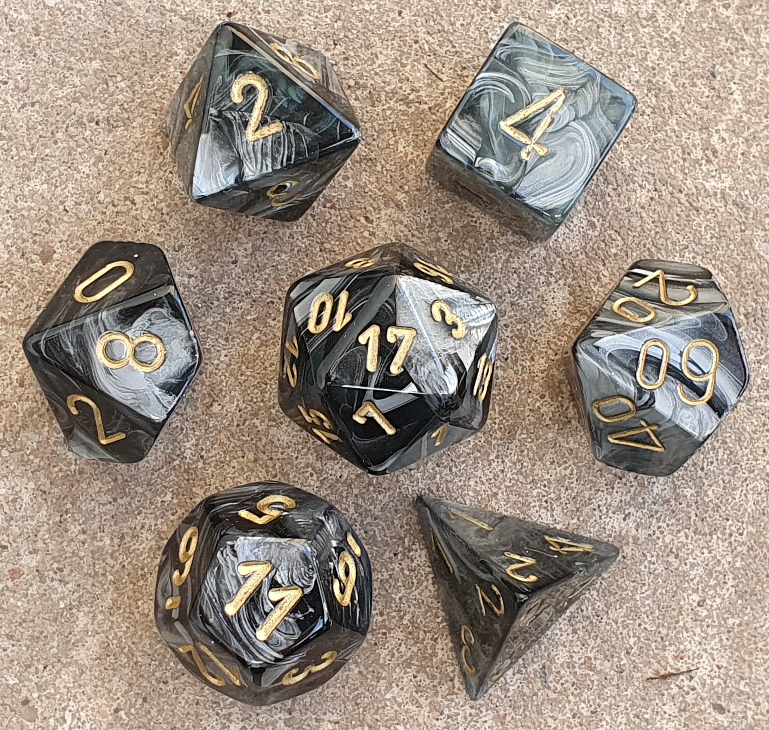 Chessex Manufacturing 27298 D10 Clamshell Set Of 10 Dice Lustrous Black With Gold Numbering